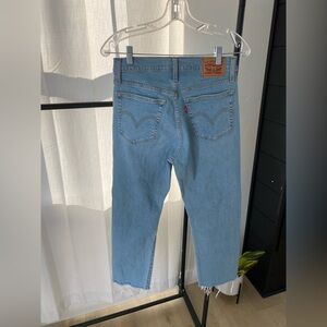 Levi's Wedgie Straight Light Blue Distressed Denim Jeans Women Button Accents